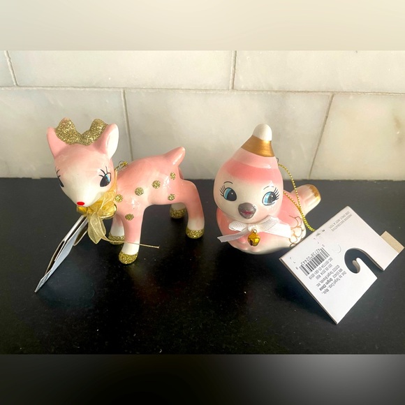 Wondershop Other - Target Wondershop Pink Bird &  Deer Ceramic Christmas Ornaments Retro NWT 2022